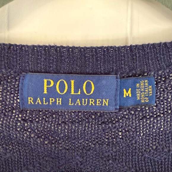 RL Navy Polo Crewneck Cable Sweater Cotton/Linen Size MED - Picture 2 of 11